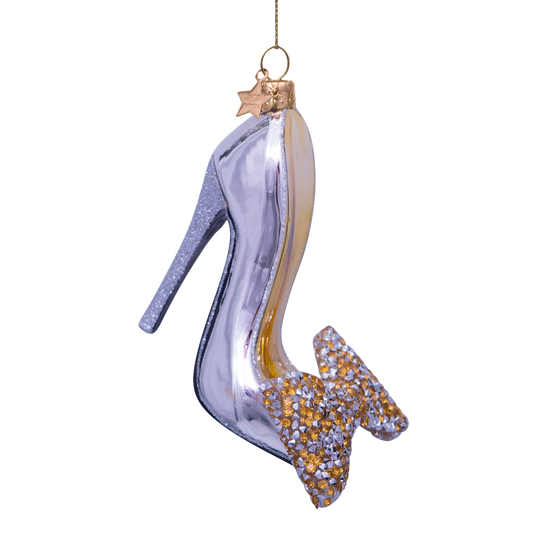 Ornament glass silver high heel w/bow H10.5cm