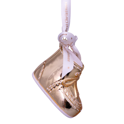 Ornament glass gold baby's first Christmas shoe H6cm