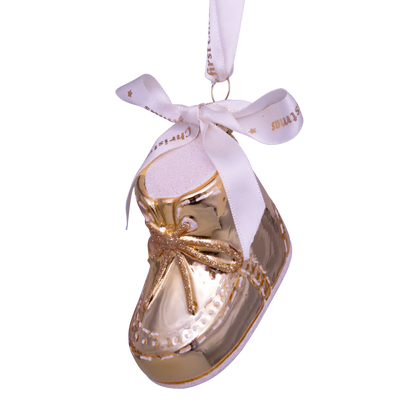 Ornament glass gold baby's first Christmas shoe H6cm