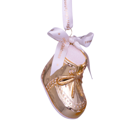 Ornament glass gold baby's first Christmas shoe H6cm