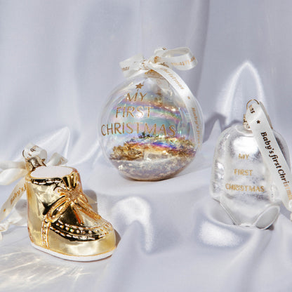 Ornament glass gold baby's first Christmas shoe H6cm
