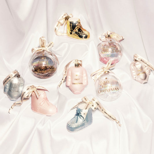 Ornament glass gold baby's first Christmas shoe H6cm