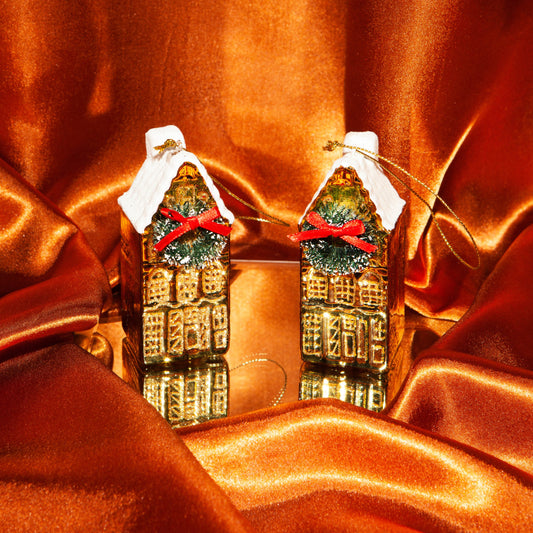 Ornament glass gold canal house H8.5cm