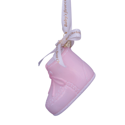 Ornament glass pink baby's first Christmas shoe H6cm