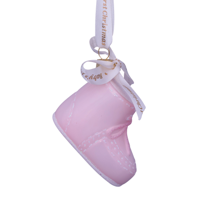 Ornament glass pink baby's first Christmas shoe H6cm