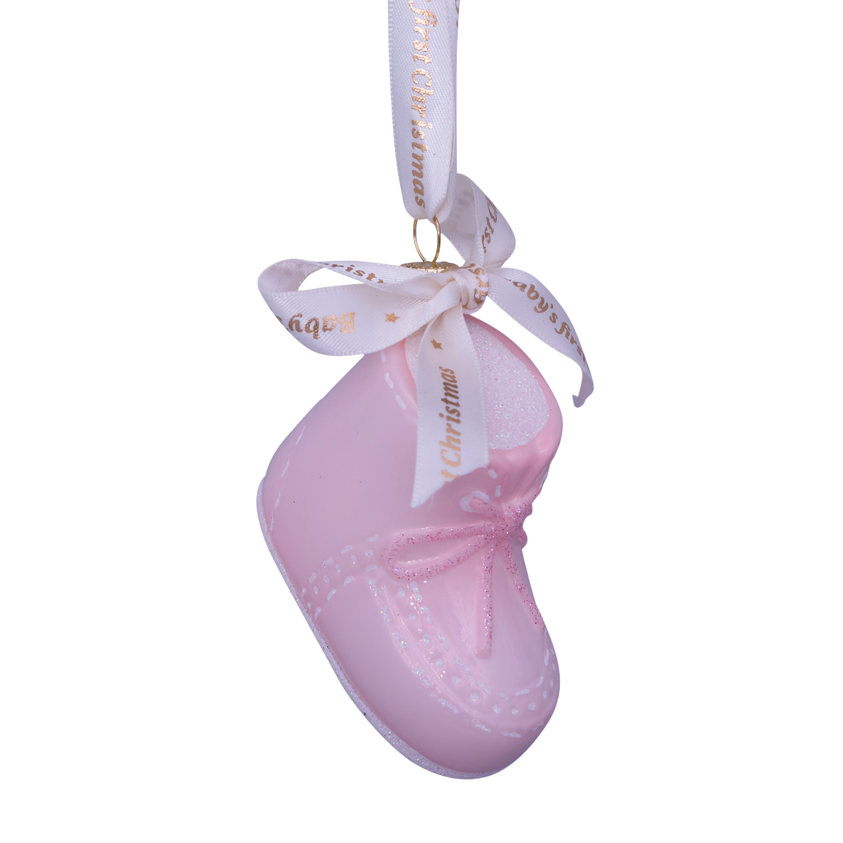 Ornament glass pink baby's first Christmas shoe H6cm
