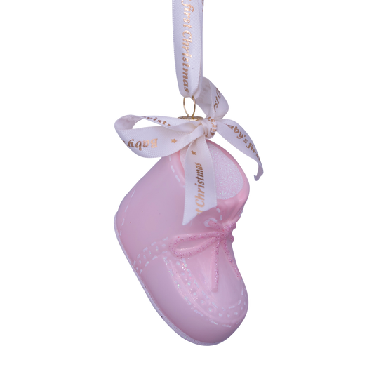 Ornament glass pink baby's first Christmas shoe H6cm