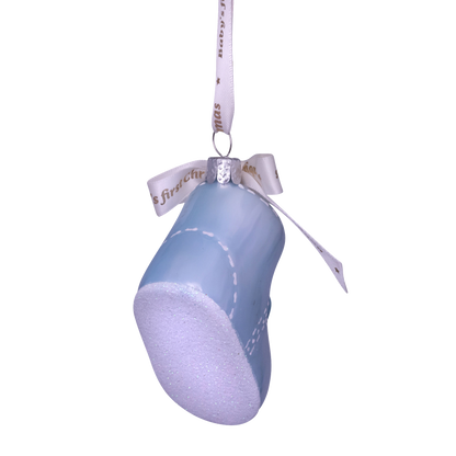 Ornament glass blue baby's first Christmas shoe H6cm