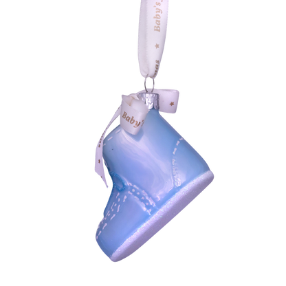 Ornament glass blue baby's first Christmas shoe H6cm