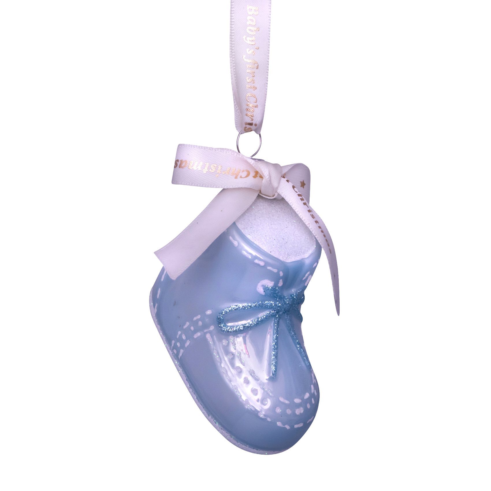 Ornament glass blue baby's first Christmas shoe H6cm