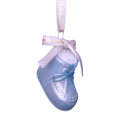 Ornament glass blue baby's first Christmas shoe H6cm