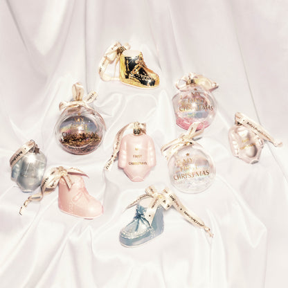 Ornament glass blue baby's first Christmas shoe H6cm