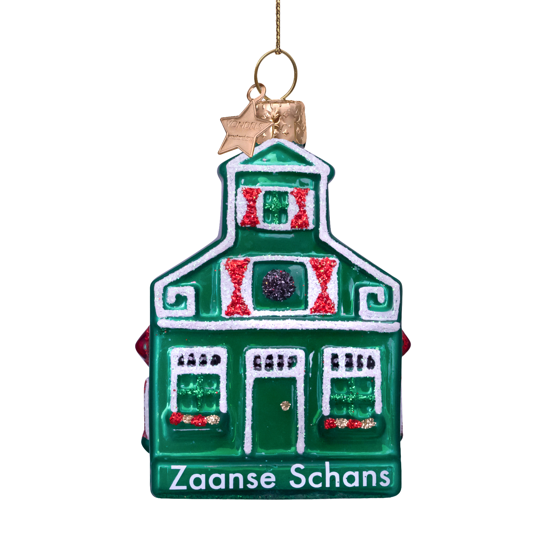 Ornament glass green Zaanse Schans H8cm