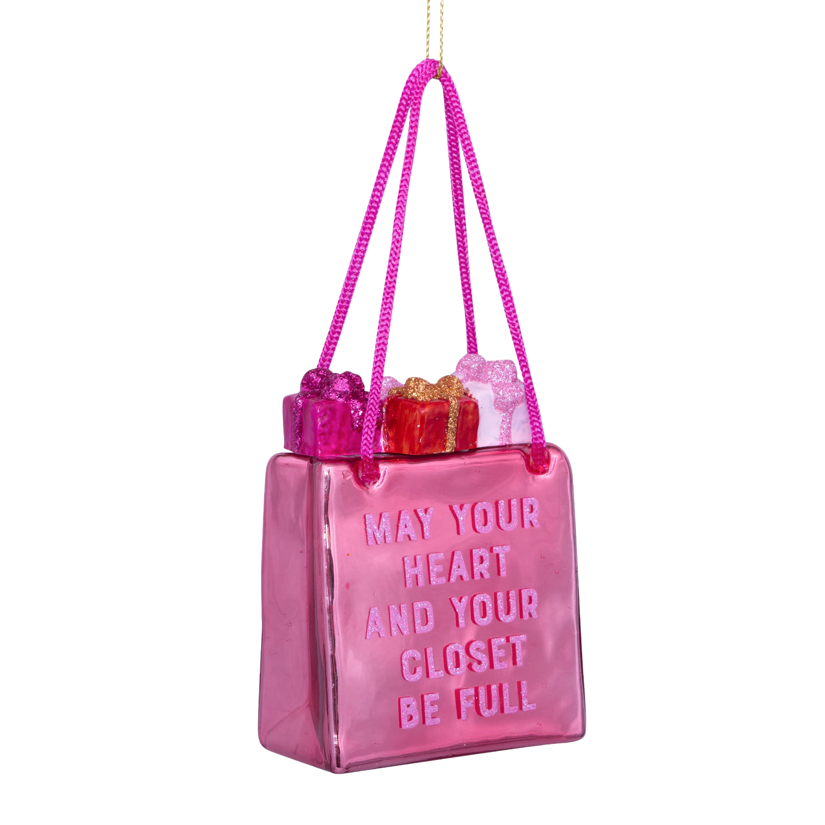 Dekorative Einkaufstasche aus Glas, orange-rosa, Höhe 8,5 cm