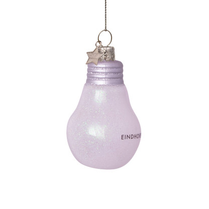 Ornament glass lamp glitter w/text Eindhoven H8cm