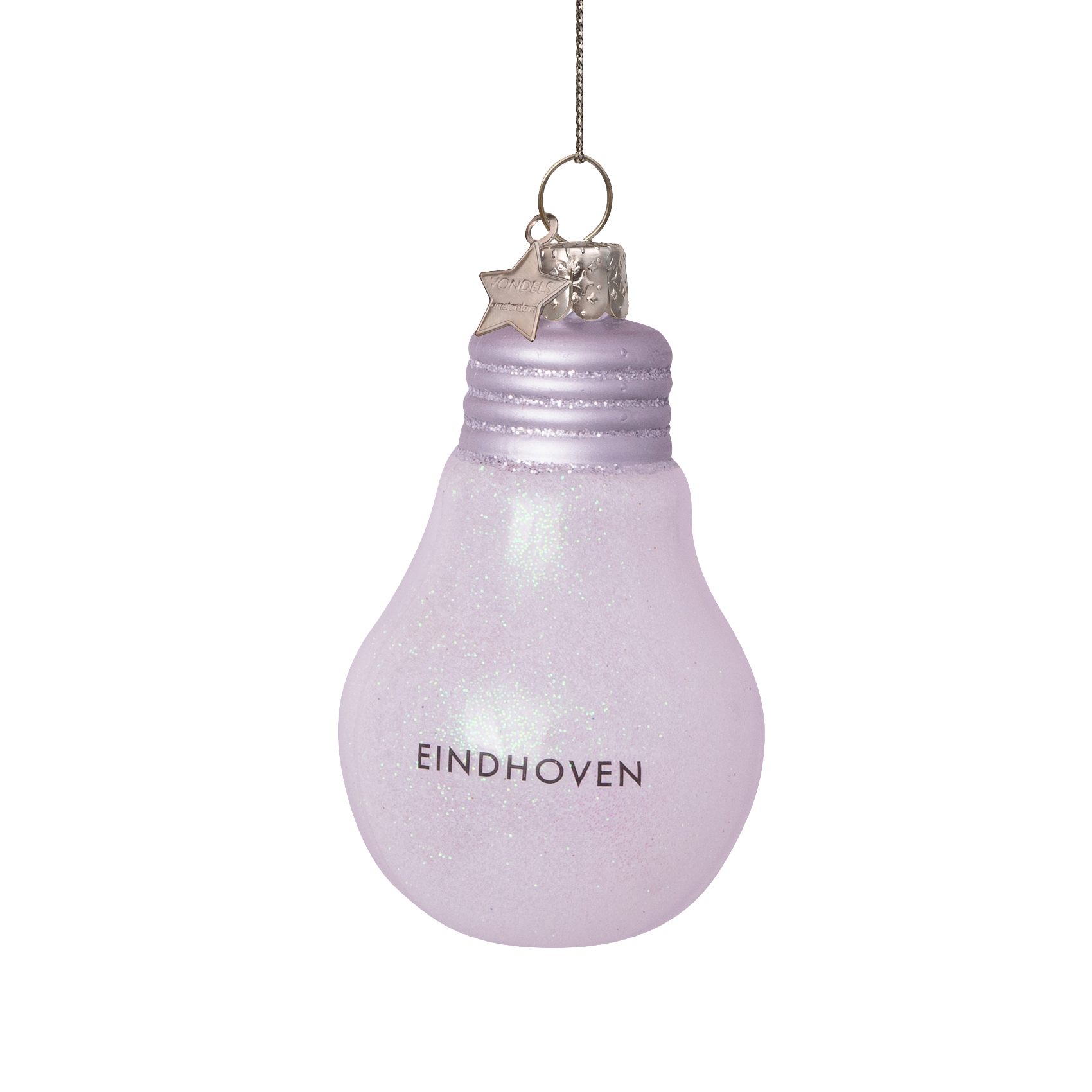 Ornament glass lamp glitter w/text Eindhoven H8cm