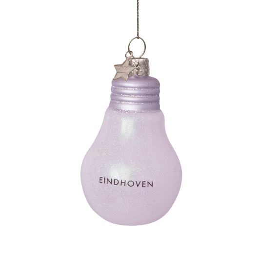 Ornament glass lamp glitter w/text Eindhoven H8cm