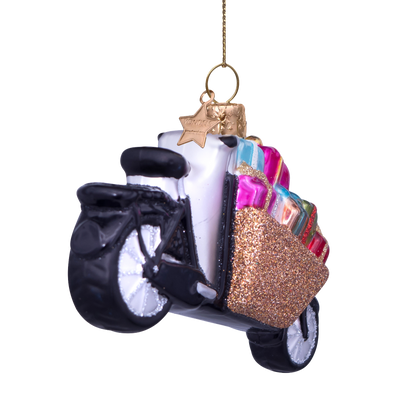 Ornament glass bakfiets with gifts H6.5cm#