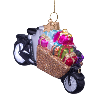 Ornament glass bakfiets with gifts H6.5cm#