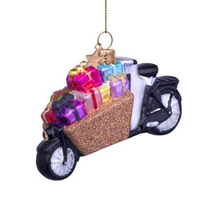 Ornament glass bakfiets with gifts H6.5cm#