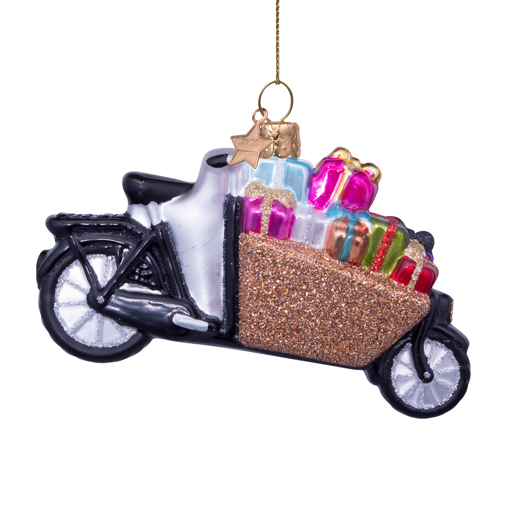 Ornament glass bakfiets with gifts H6.5cm#