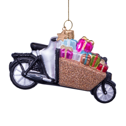 Ornament glass bakfiets with gifts H6.5cm#