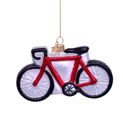 Ornament aus Glas, rotes Rennrad, H7cm