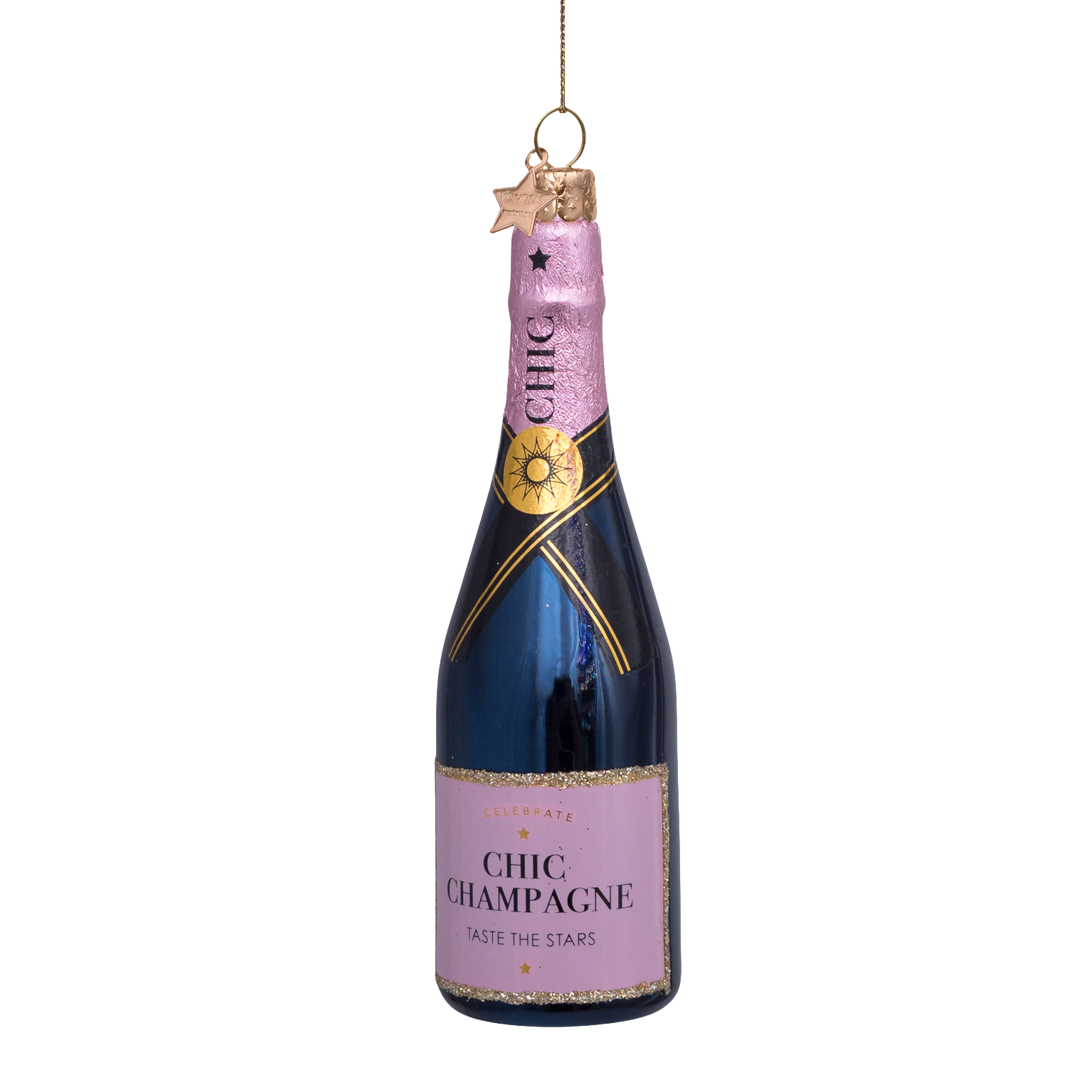 Ornament glass luxury pink bottle w/ champagne H13cm