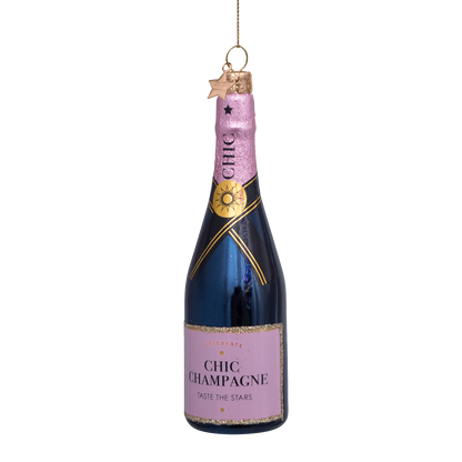 Ornament glass luxury pink bottle w/ champagne H13cm