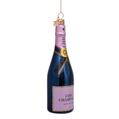 Ornament glass luxury pink bottle w/ champagne H13cm