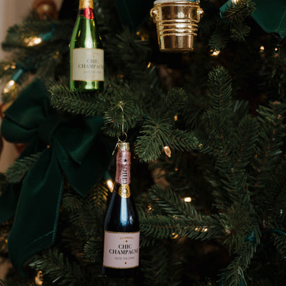 Ornament glass luxury pink bottle w/ champagne H13cm