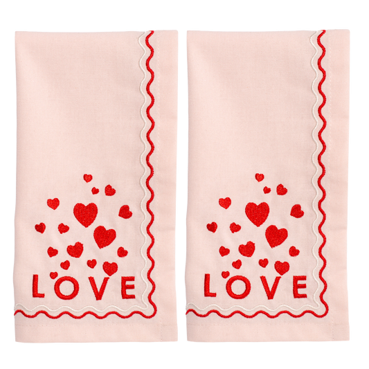 Embroidered napkins LOVE soft pink 45cm Pack of 2#