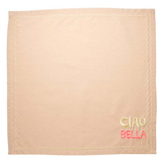 Embroidered napkins CIAO BELLA warm beige 45cm Pack of 2#