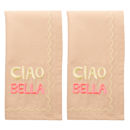 Embroidered napkins CIAO BELLA warm beige 45cm Pack of 2#