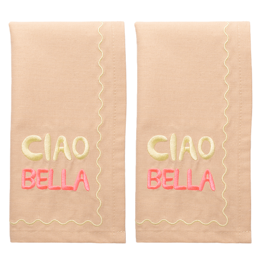 Embroidered napkins CIAO BELLA warm beige 45cm Pack of 2#