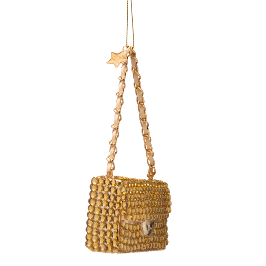 Ornament glass gold fashion bag w/diamonds allover H5.5cm