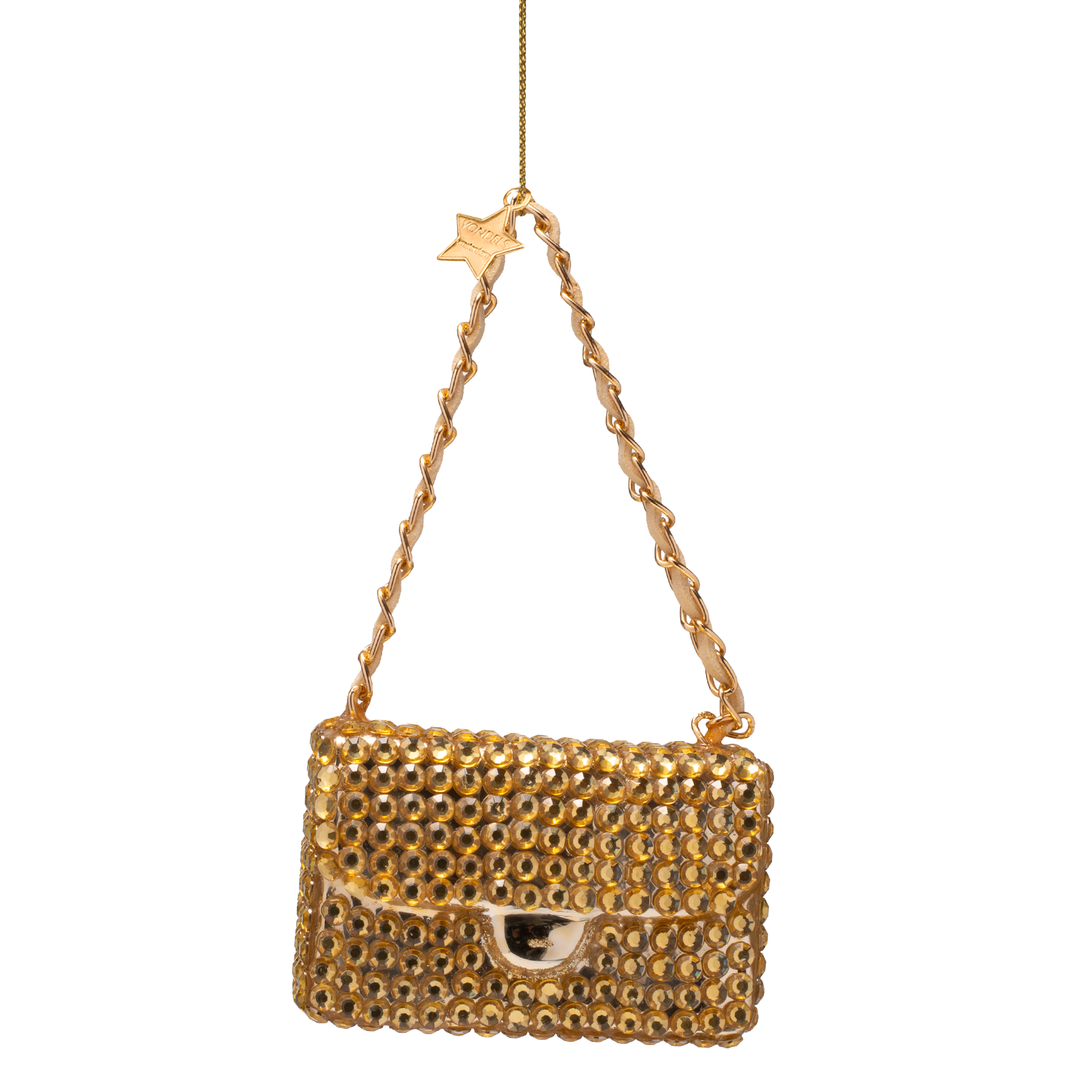 Ornament glass gold fashion bag w/diamonds allover H5.5cm#