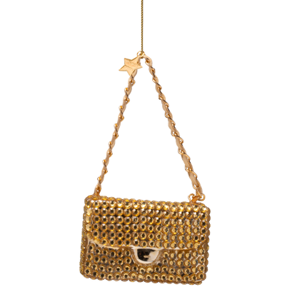 Ornament glass gold fashion bag w/diamonds allover H5.5cm#