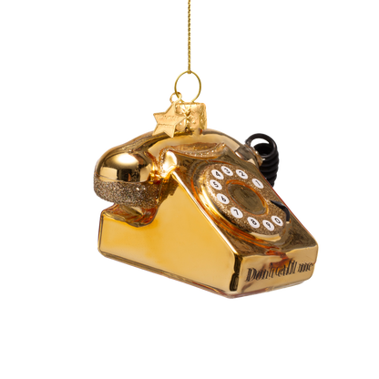 Ornament aus Glas, glänzend goldfarben, Vintage-Telefon, 6 cm hoch