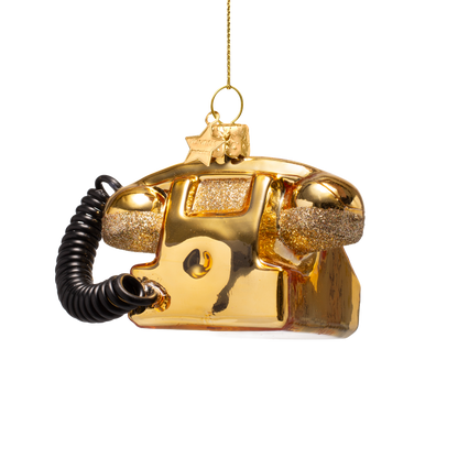 Ornament aus Glas, glänzend goldfarben, Vintage-Telefon, 6 cm hoch