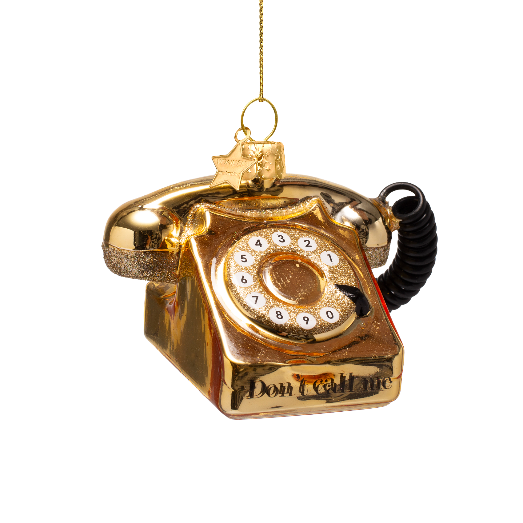Ornament aus Glas, glänzend goldfarben, Vintage-Telefon, 6 cm hoch