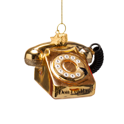 Ornament aus Glas, glänzend goldfarben, Vintage-Telefon, 6 cm hoch