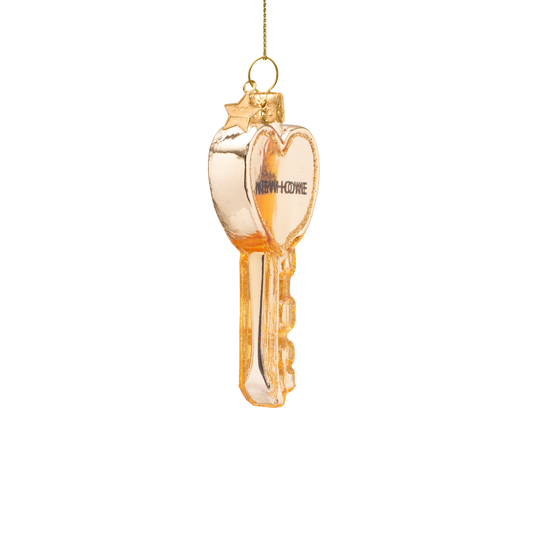 Ornament glass shiny gold key w/new home H9cm