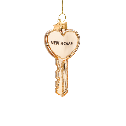 Ornament glass shiny gold key w/new home H9cm