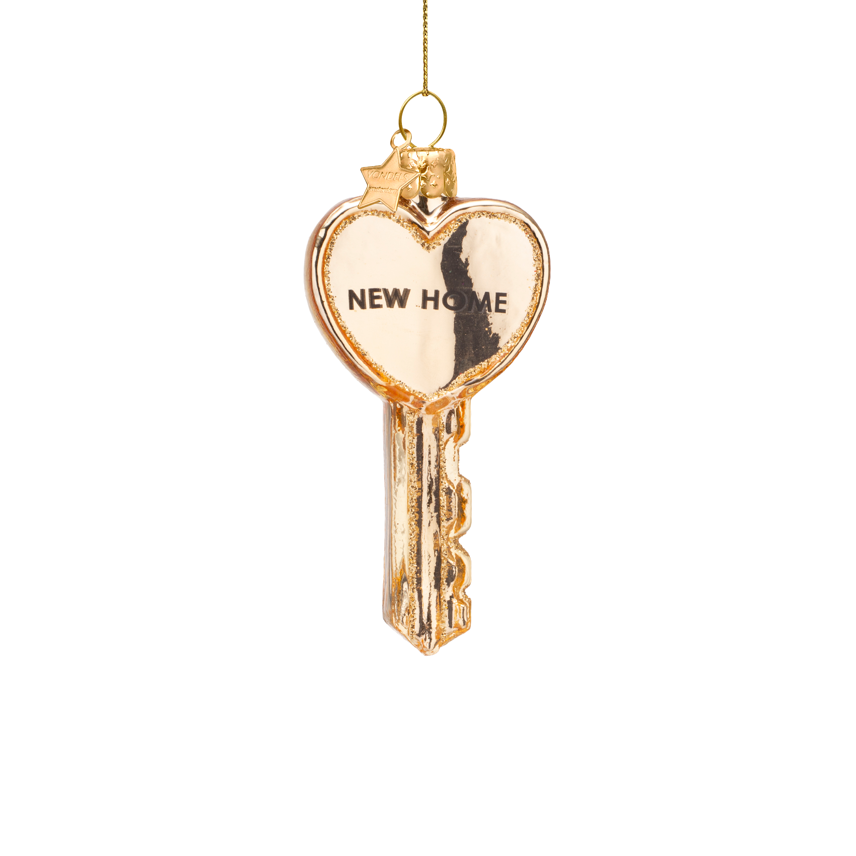 Ornament glass shiny gold key w/new home H9cm