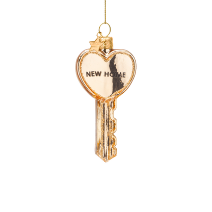 Ornament glass shiny gold key w/new home H9cm