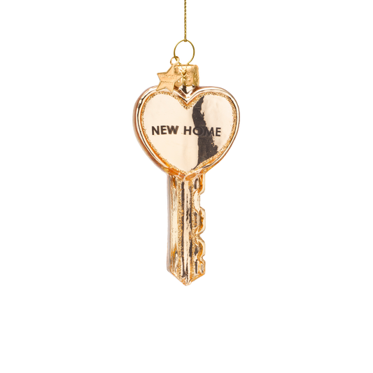 Ornament glass shiny gold key w/new home H9cm