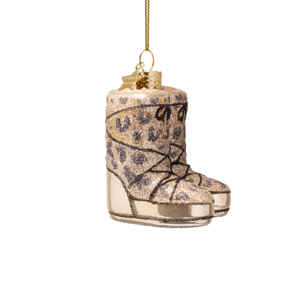 Ornament glass champagne panther snow boots H7cm