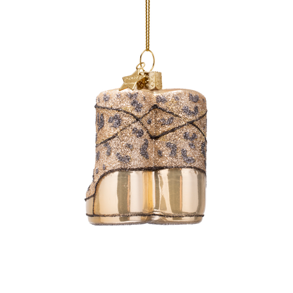 Ornament glass champagne panther snow boots H7cm