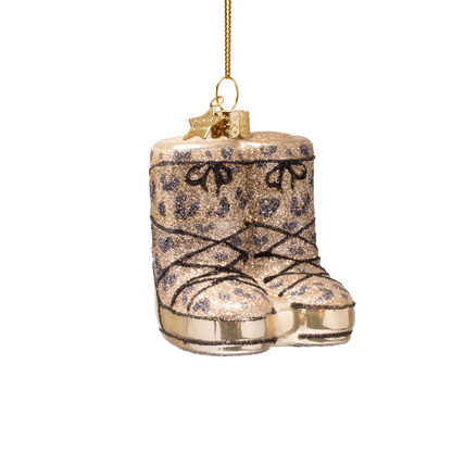Ornament glass champagne panther snow boots H7cm